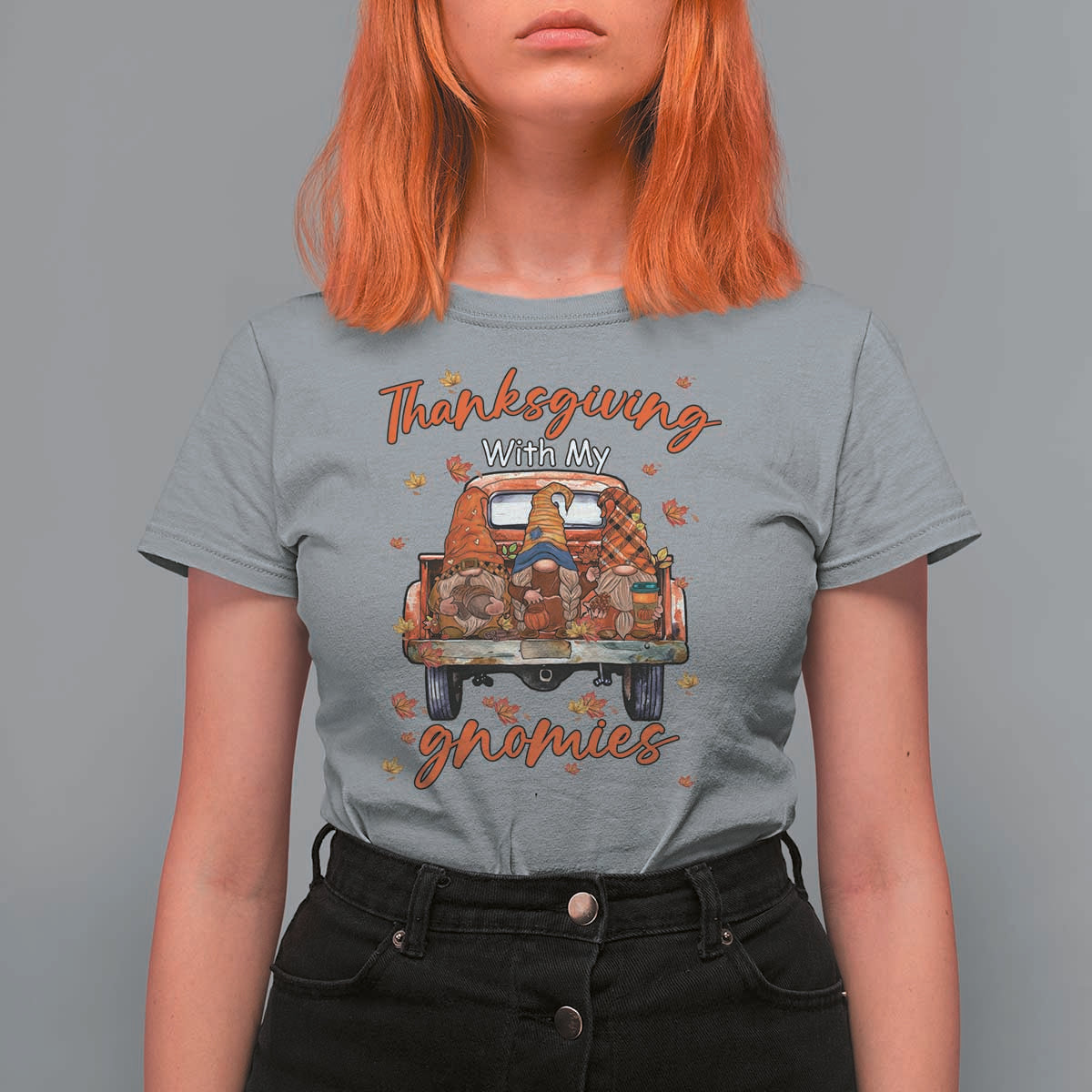 Thanksgiving Day T Shirt For Women Thanksgiving With My Gnomies Car Fall Season - Wonder Print Shop