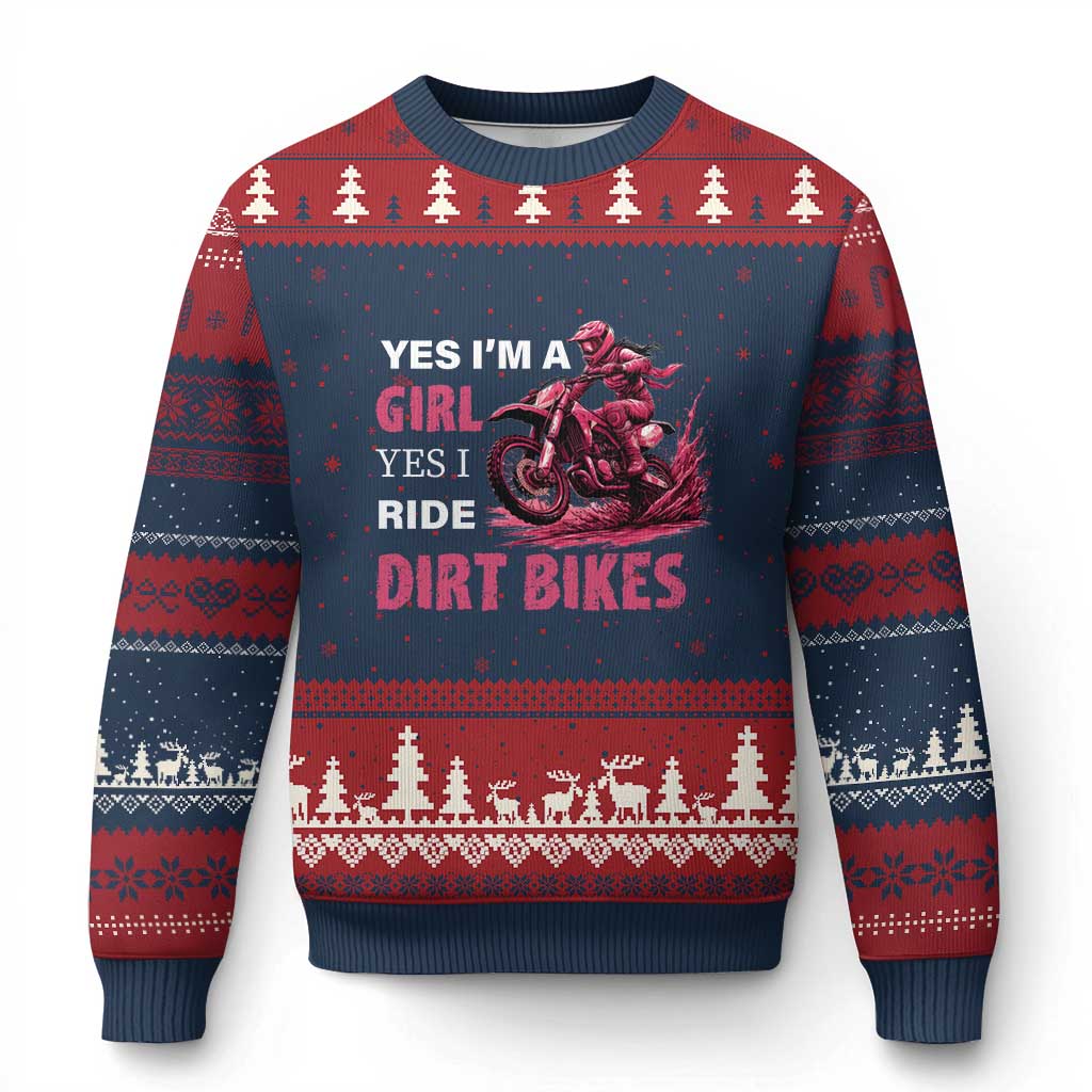 Yes I'm A Girl Yes I Ride Dirt Bikes Ugly Christmas Sweater Motocross Biker - Wonder Print Shop
