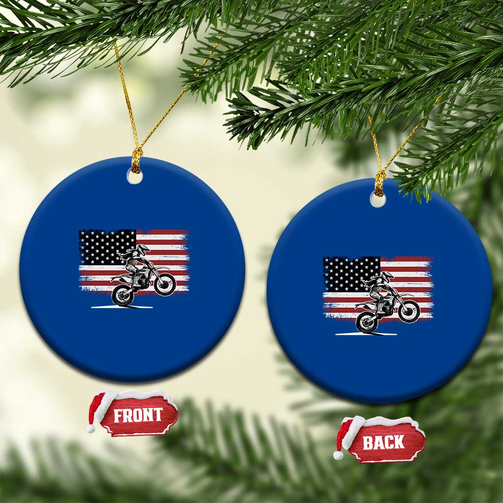 Dirt Bike Woman Rider Ceramic Ornament American Flag Motocross Biker - Wonder Print Shop