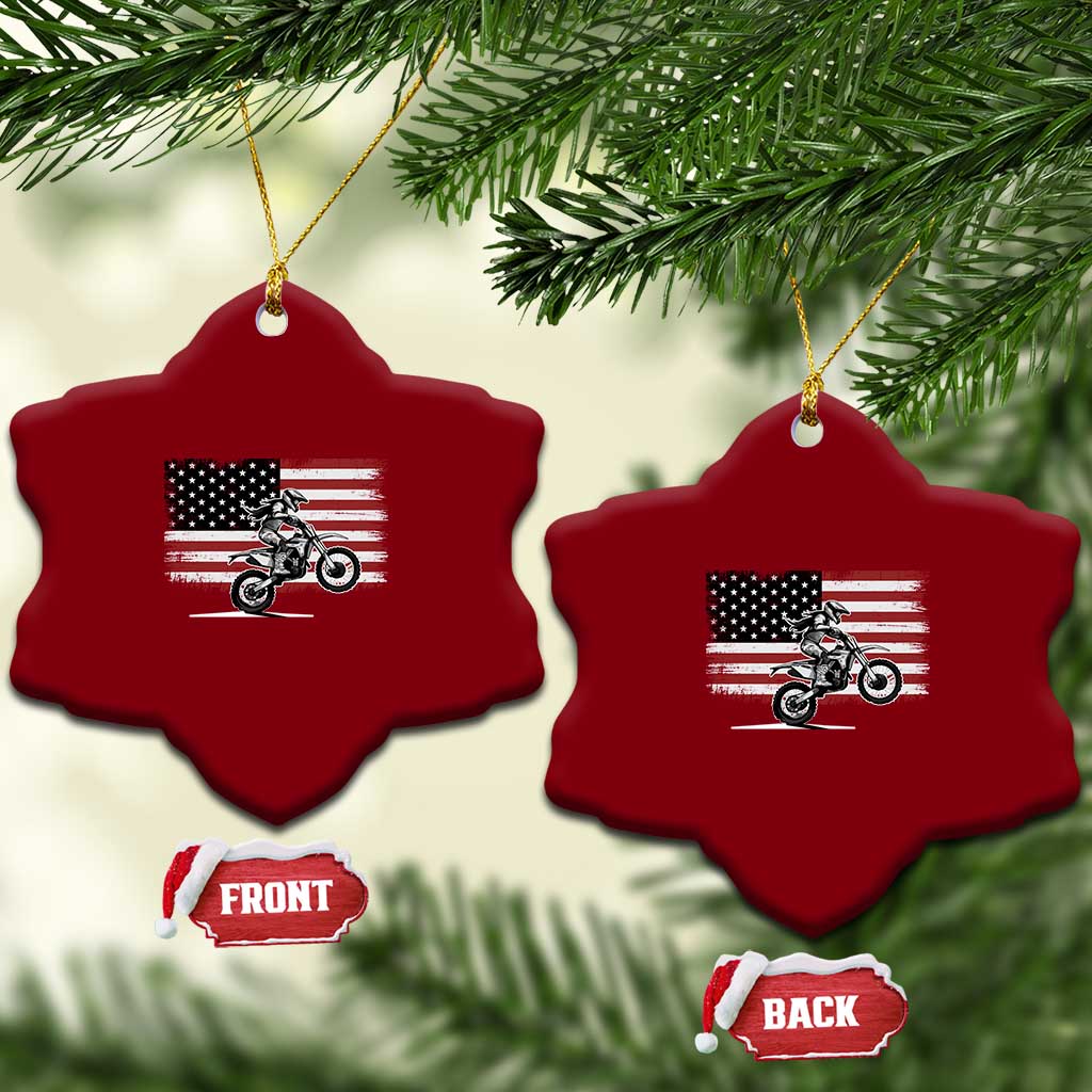 Dirt Bike Woman Rider Ceramic Ornament American Flag Motocross Biker - Wonder Print Shop