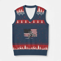Dirt Bike Woman Rider V-Neck Knit Sweater Vest American Flag Motocross Biker - Wonder Print Shop