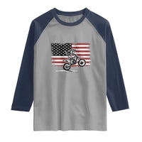 Dirt Bike Woman Rider Raglan Shirt American Flag Motocross Biker