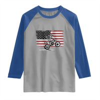 Dirt Bike Woman Rider Raglan Shirt American Flag Motocross Biker