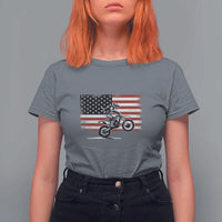 Dirt Bike Woman Rider T Shirt For Women American Flag Motocross Biker - Wonder Print Shop