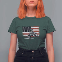 Dirt Bike Woman Rider T Shirt For Women American Flag Motocross Biker - Wonder Print Shop