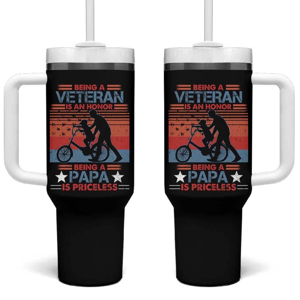 Veteran Father Tumbler With Handle Being A Veteran Is An Honor Being A Papa Is Priceless