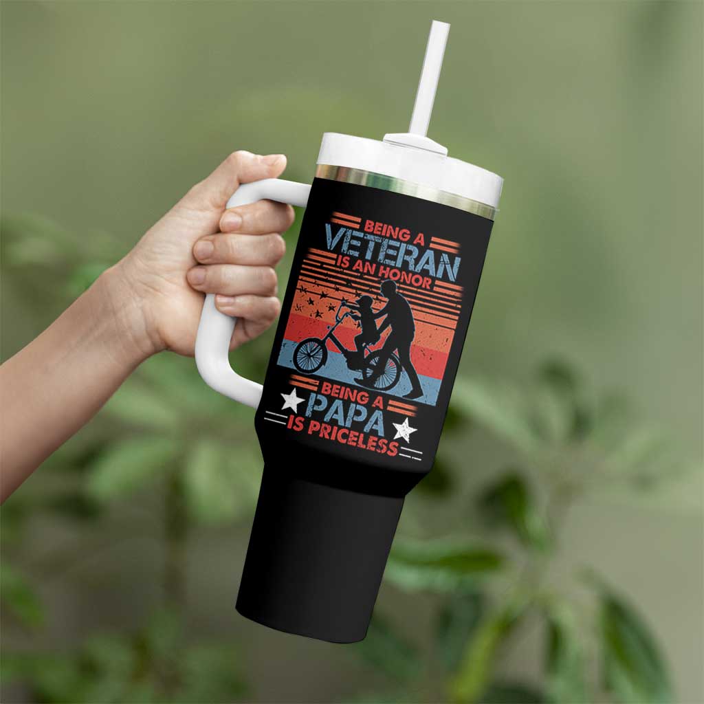 Veteran Father Tumbler With Handle Being A Veteran Is An Honor Being A Papa Is Priceless