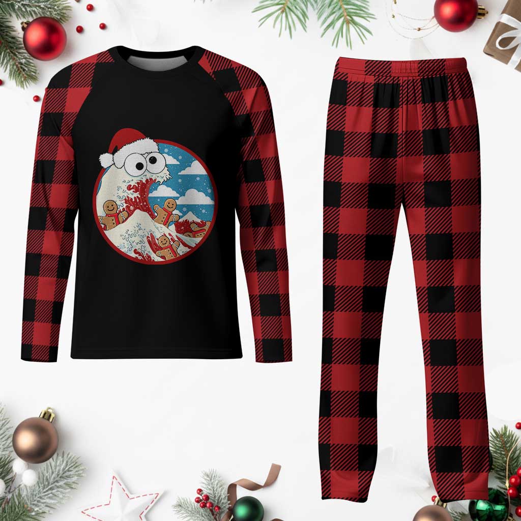 Funny Christmas Plaid Pajama Set Santa Tsunami Is Eating Ginger Bread Xmas - Wonder Print Shop