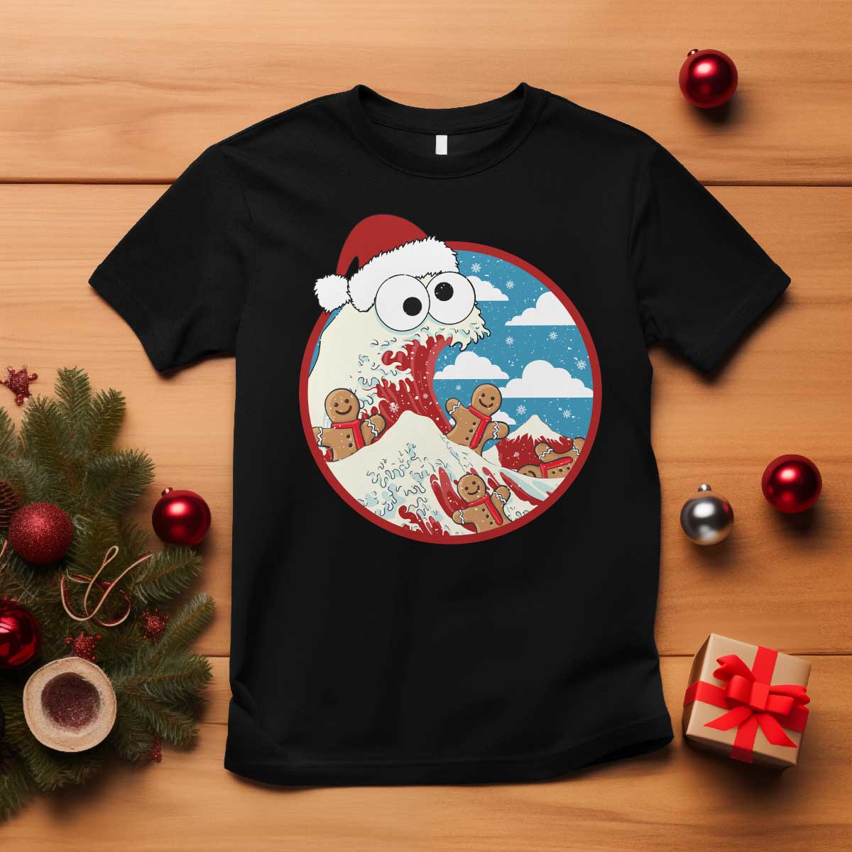 Funny Christmas T Shirt Santa Tsunami Is Eating Ginger Bread Xmas - Wonder Print Shop