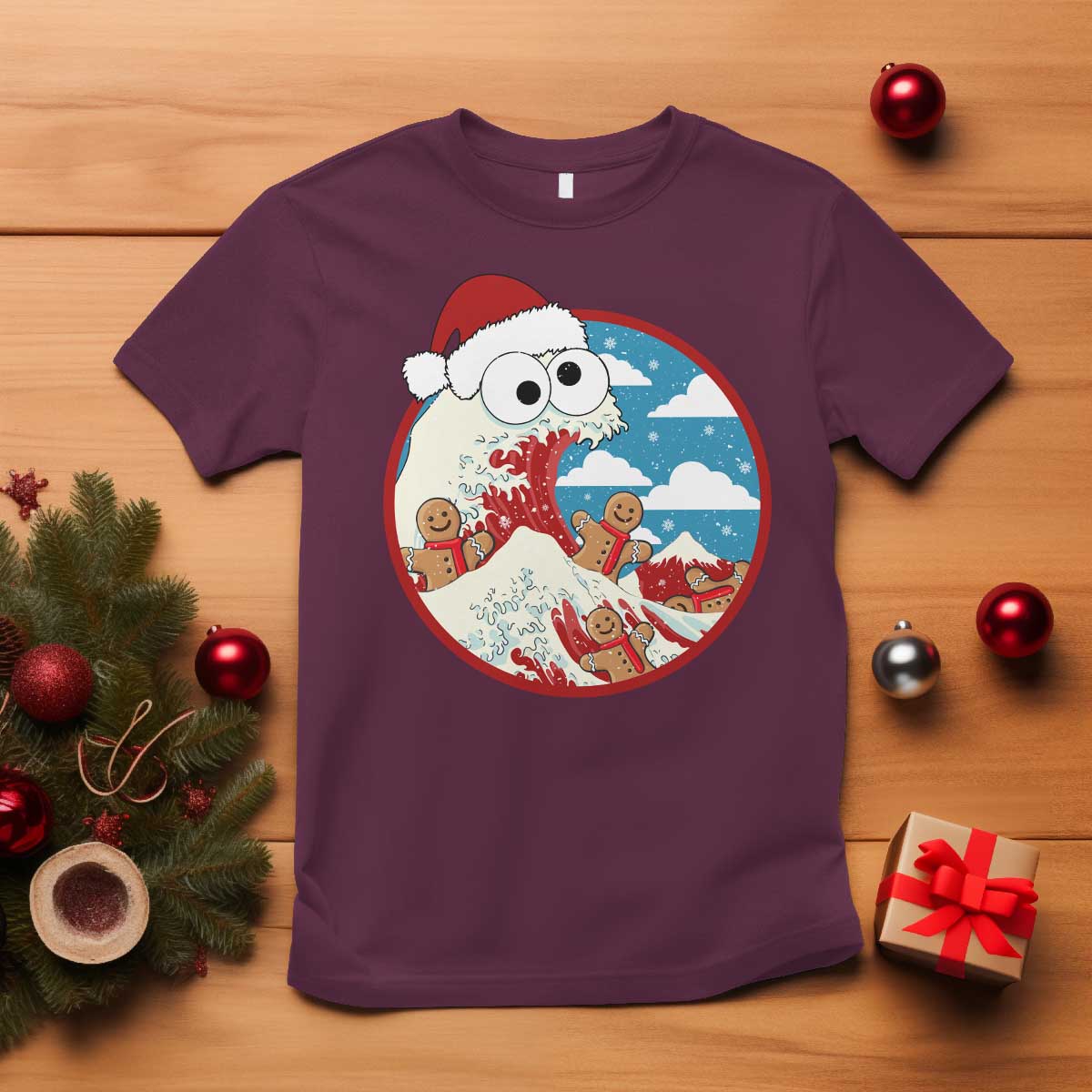 Funny Christmas T Shirt Santa Tsunami Is Eating Ginger Bread Xmas - Wonder Print Shop