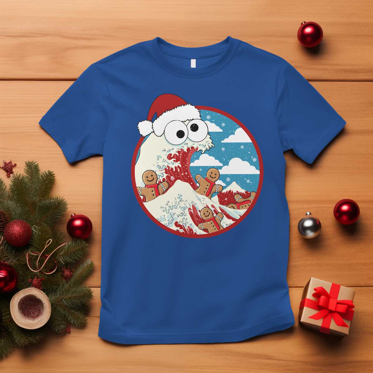 Funny Christmas T Shirt Santa Tsunami Is Eating Ginger Bread Xmas - Wonder Print Shop