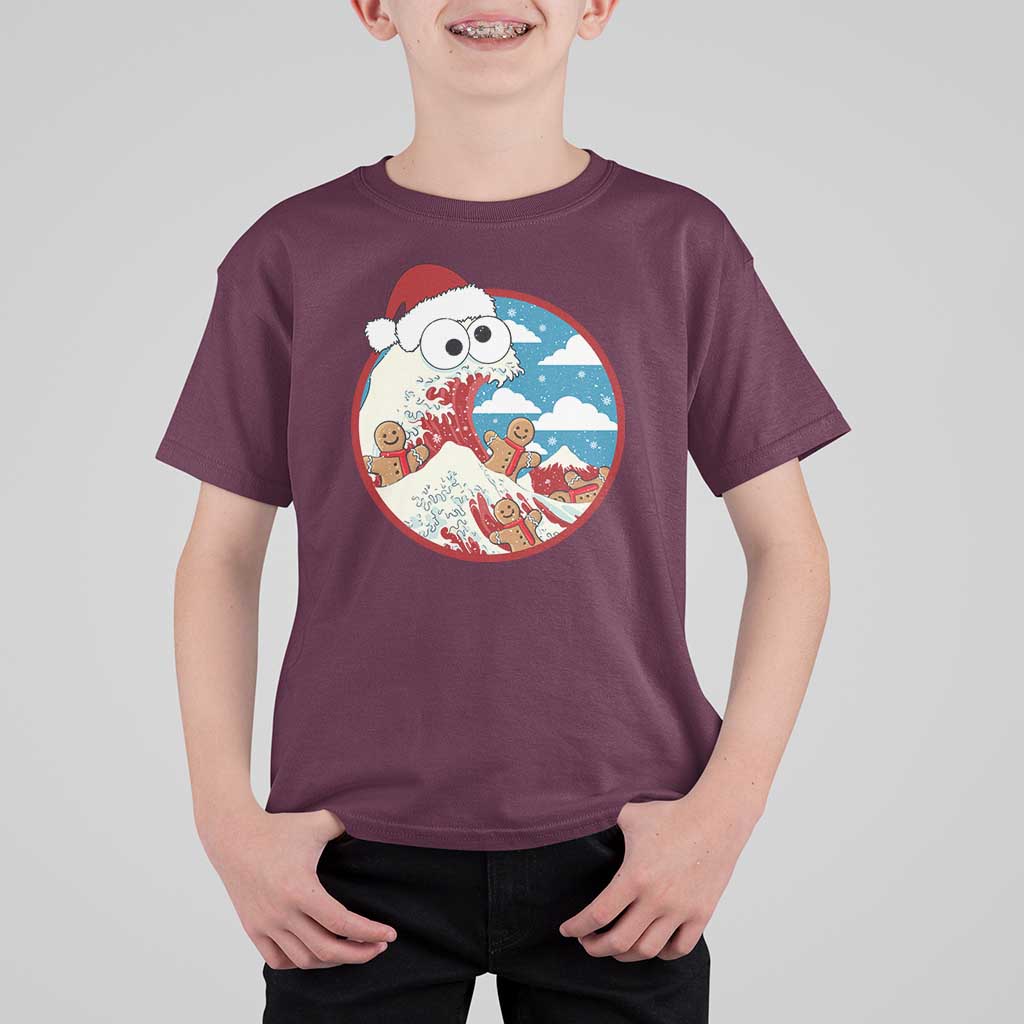 Funny Christmas T Shirt For Kid Santa Tsunami Is Eating Ginger Bread Xmas - Wonder Print Shop