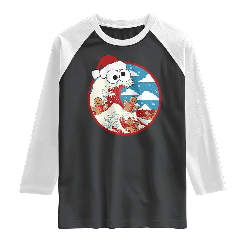 Funny Christmas Raglan Shirt Santa Tsunami Is Eating Ginger Bread Xmas - Wonder Print Shop