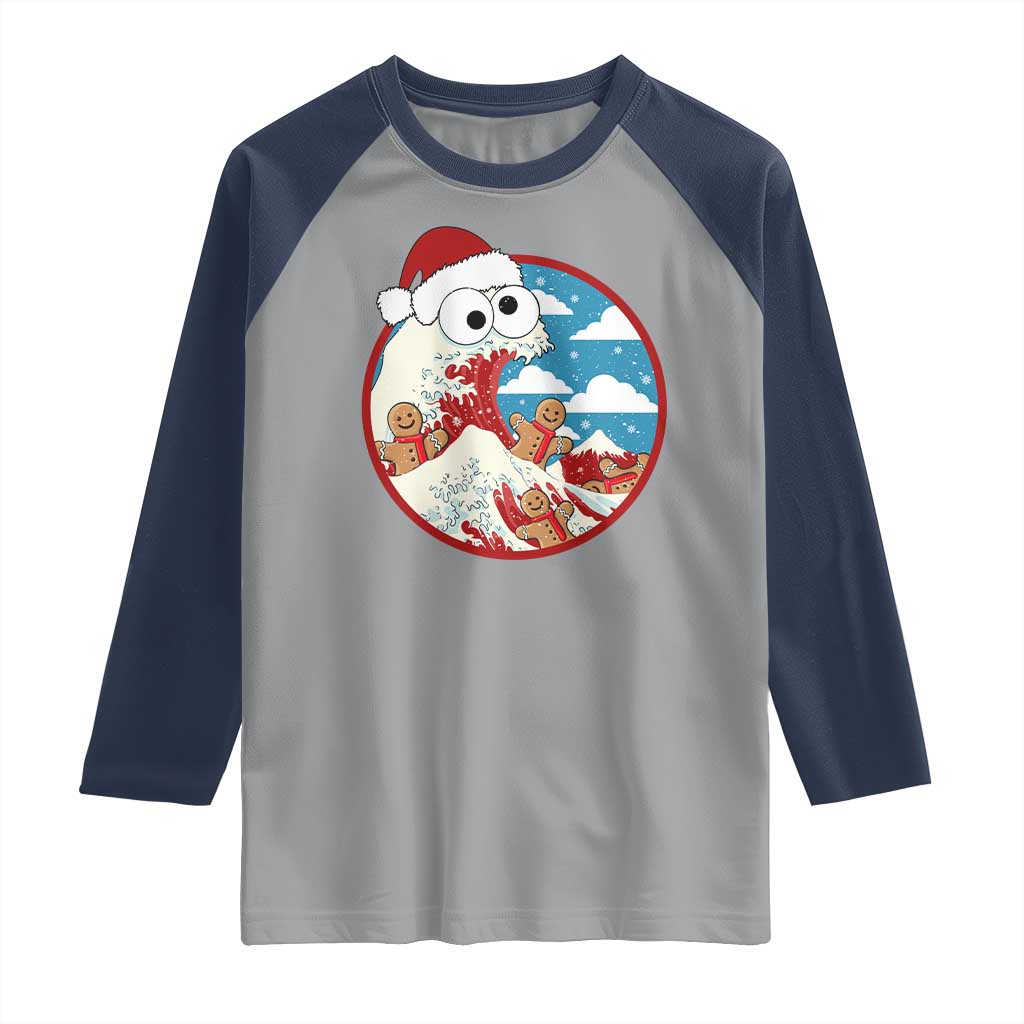 Funny Christmas Raglan Shirt Santa Tsunami Is Eating Ginger Bread Xmas - Wonder Print Shop