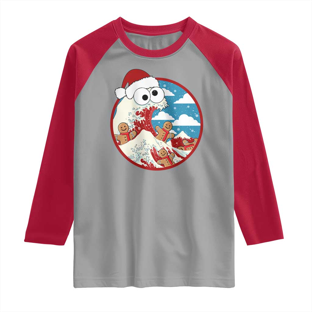 Funny Christmas Raglan Shirt Santa Tsunami Is Eating Ginger Bread Xmas - Wonder Print Shop