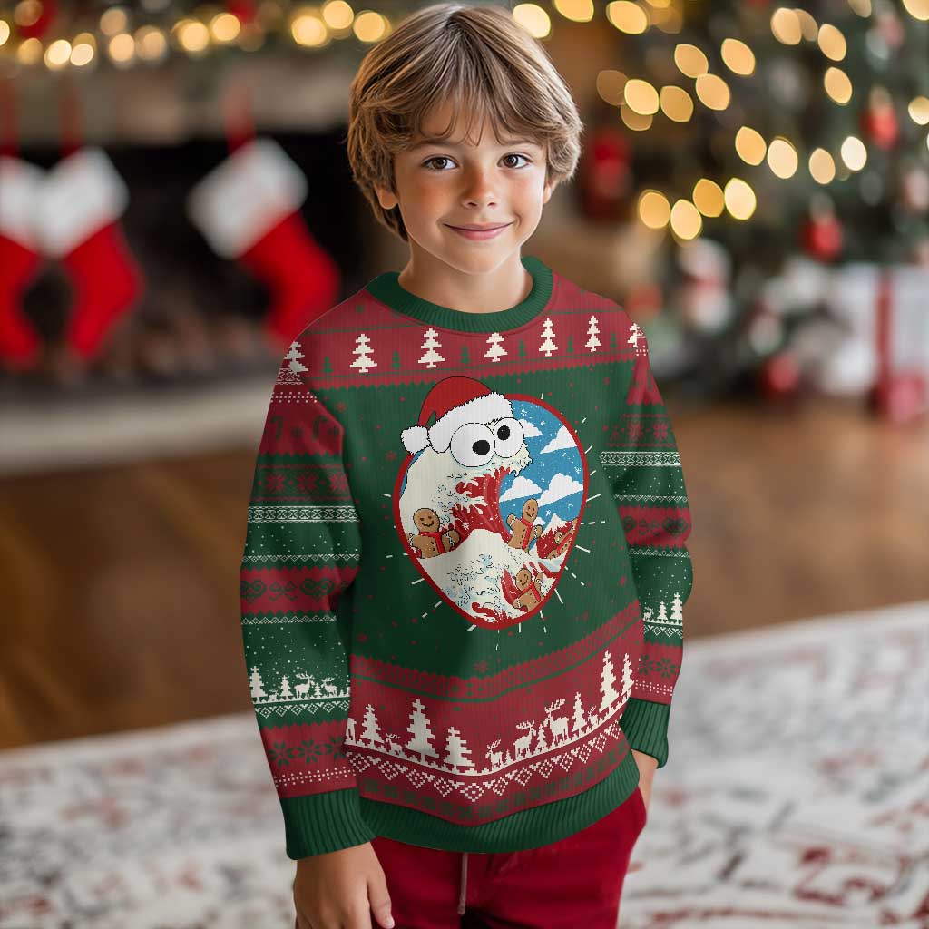 Funny Xmas Ugly Christmas Sweater Santa Tsunami Is Eating Ginger Bread Xmas - Wonder Print Shop