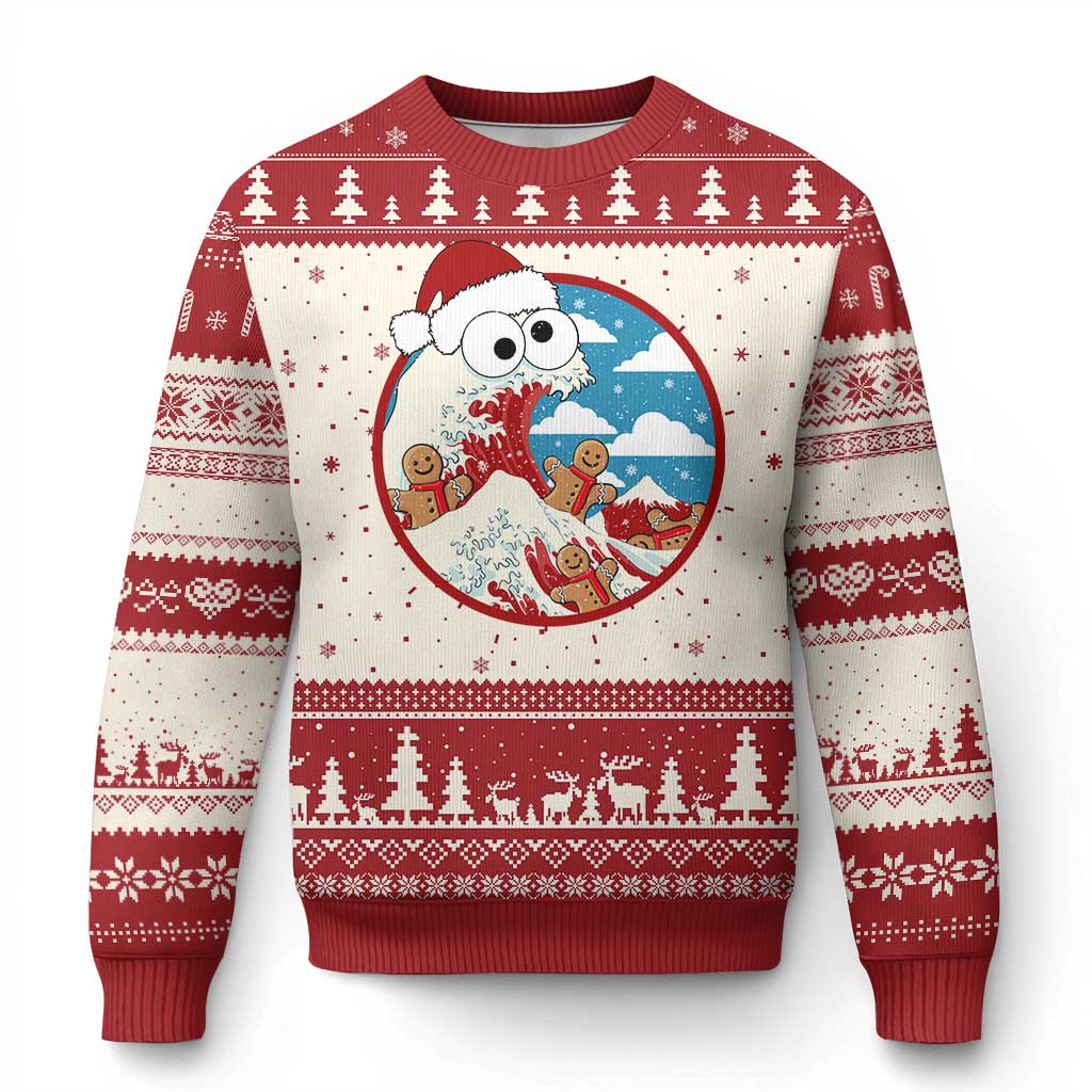 Funny Xmas Ugly Christmas Sweater Santa Tsunami Is Eating Ginger Bread Xmas - Wonder Print Shop