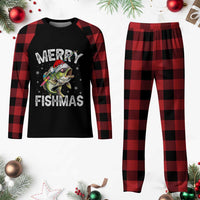 Funny Xmas Fishing Plaid Pajama Set Merry Fishmas Bass Fish Rod - Wonder Print Shop