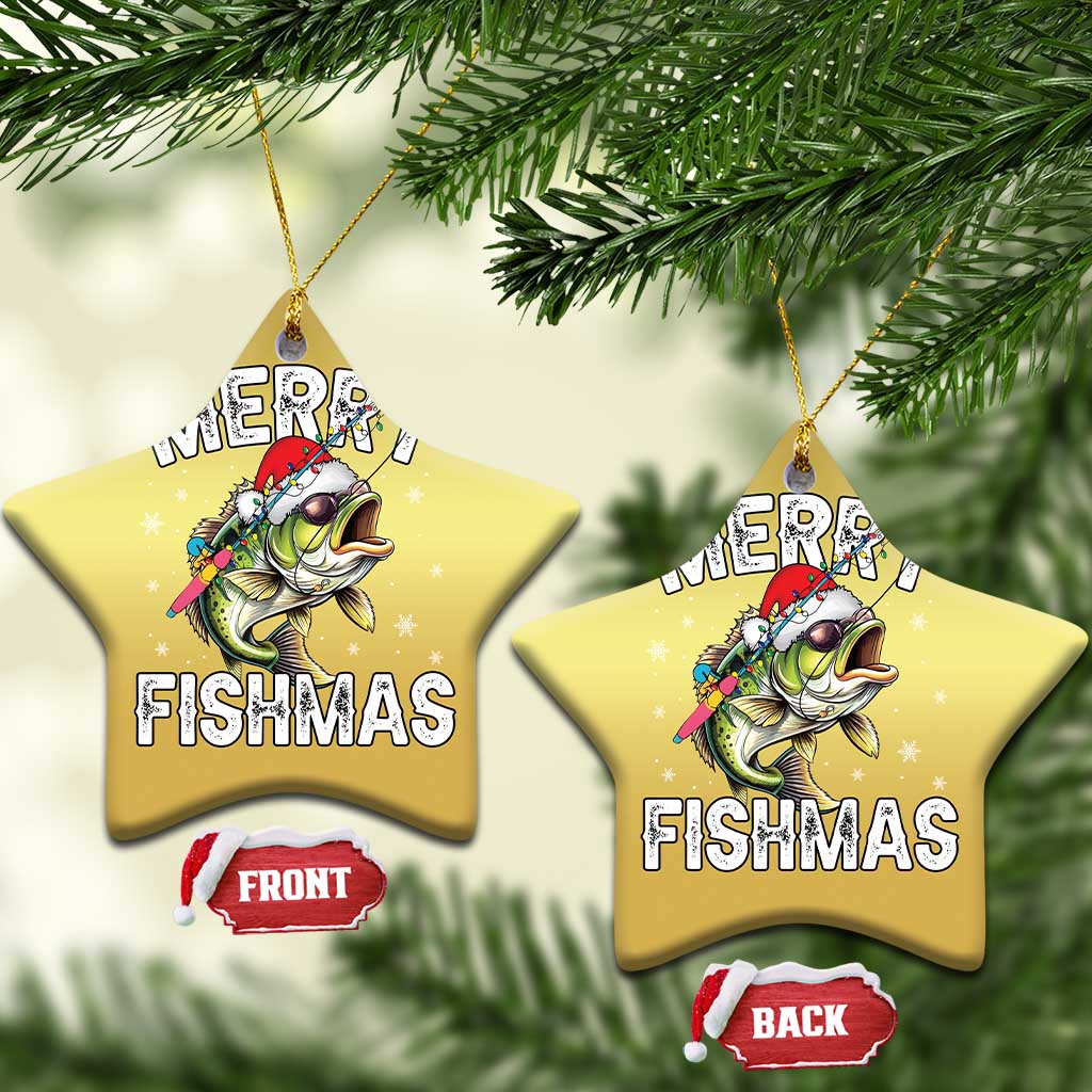 Funny Xmas Fishing Christmas Ornament Merry Fishmas Bass Fish Rod - Wonder Print Shop