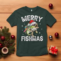 Funny Christmas Fishing T Shirt Merry Fishmas Bass Fish Rod - Wonder Print Shop