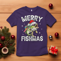 Funny Christmas Fishing T Shirt Merry Fishmas Bass Fish Rod - Wonder Print Shop