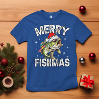 Funny Christmas Fishing T Shirt Merry Fishmas Bass Fish Rod - Wonder Print Shop