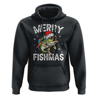 Funny Christmas Fishing Hoodie Merry Fishmas Bass Fish Rod