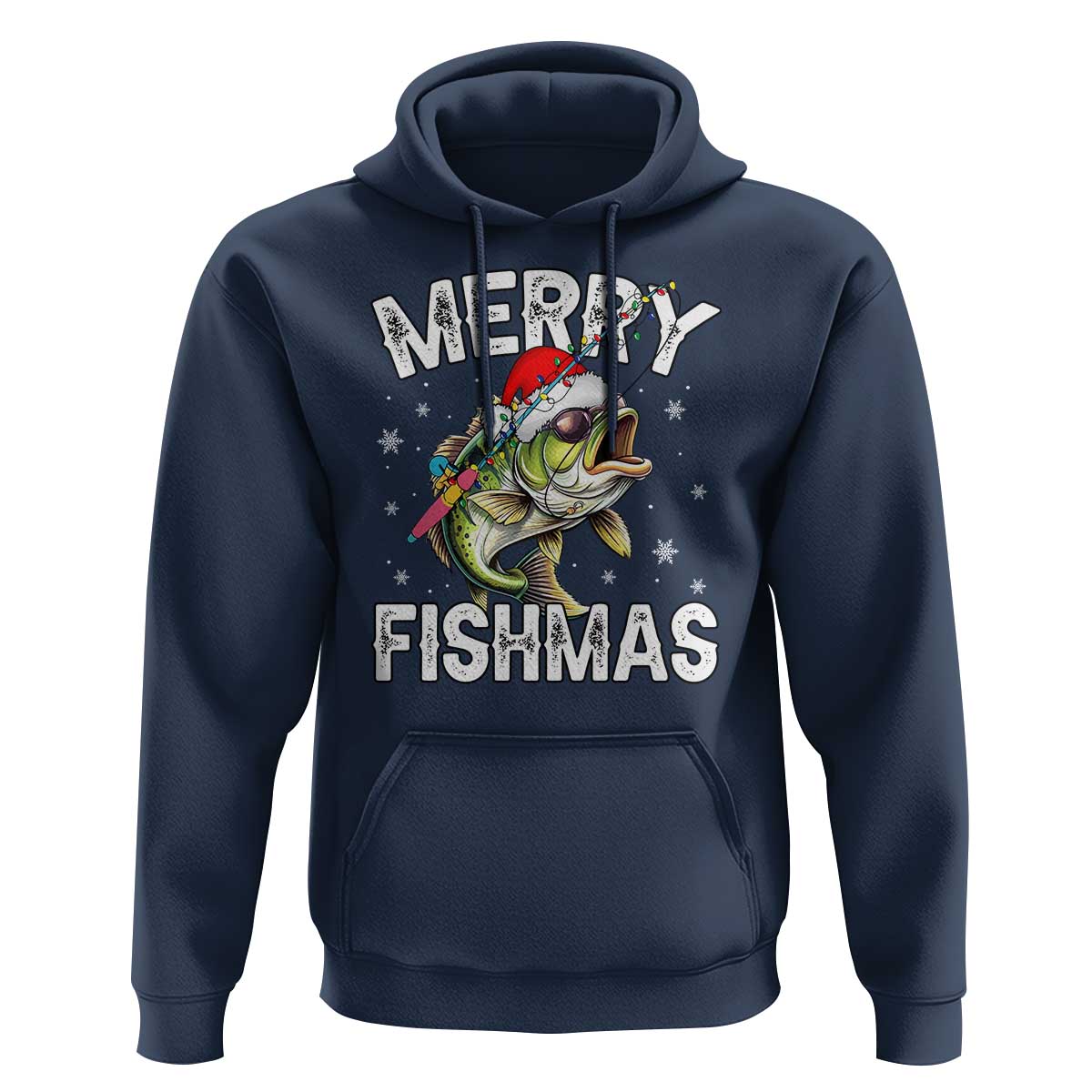 Funny Christmas Fishing Hoodie Merry Fishmas Bass Fish Rod
