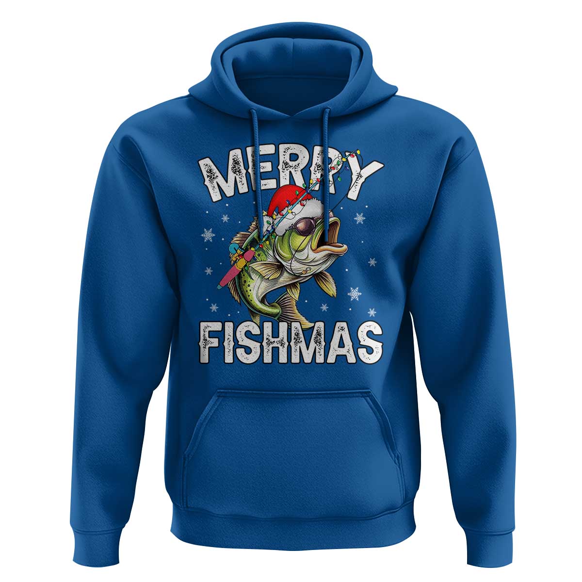Funny Christmas Fishing Hoodie Merry Fishmas Bass Fish Rod