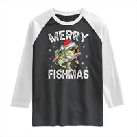 Funny Christmas Fishing Raglan Shirt Merry Fishmas Bass Fish Rod - Wonder Print Shop