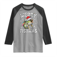 Funny Christmas Fishing Raglan Shirt Merry Fishmas Bass Fish Rod - Wonder Print Shop