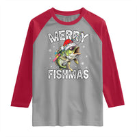 Funny Christmas Fishing Raglan Shirt Merry Fishmas Bass Fish Rod - Wonder Print Shop