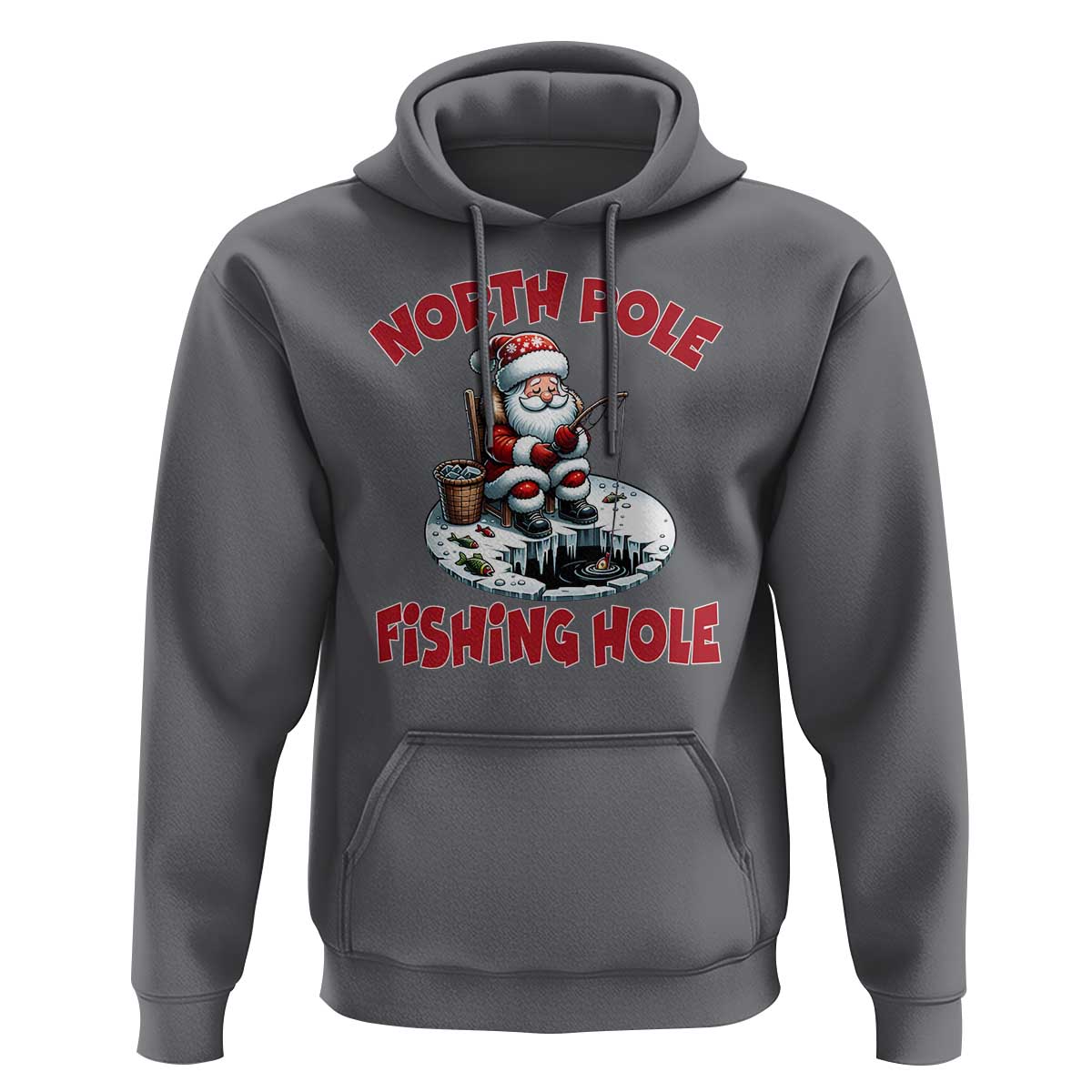 Funny Christmas Fishing Hoodie North Pole Fishing Hole Cute Santa
