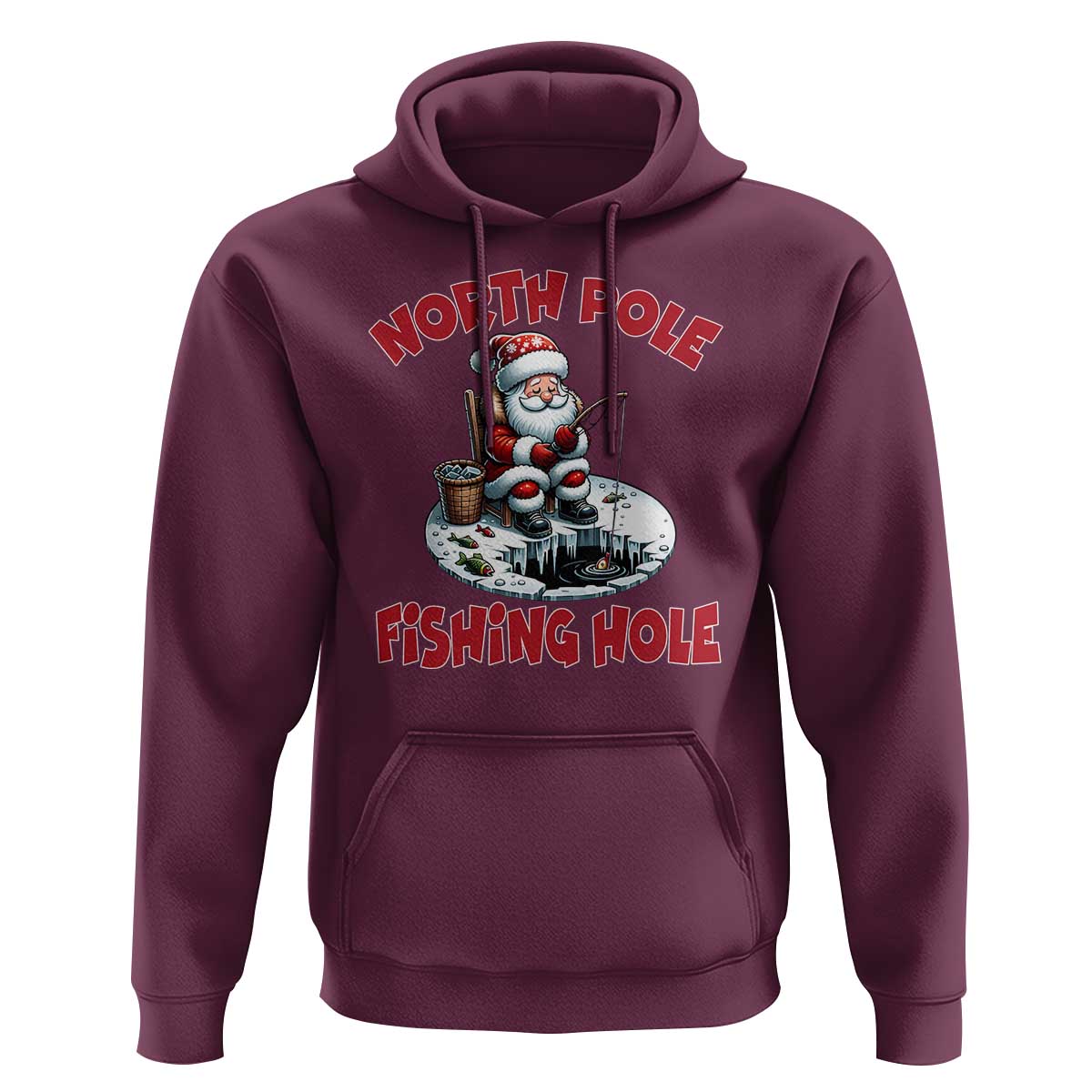 Funny Christmas Fishing Hoodie North Pole Fishing Hole Cute Santa