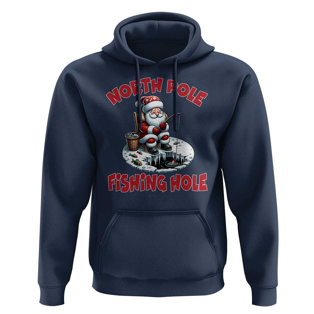 Funny Christmas Fishing Hoodie North Pole Fishing Hole Cute Santa