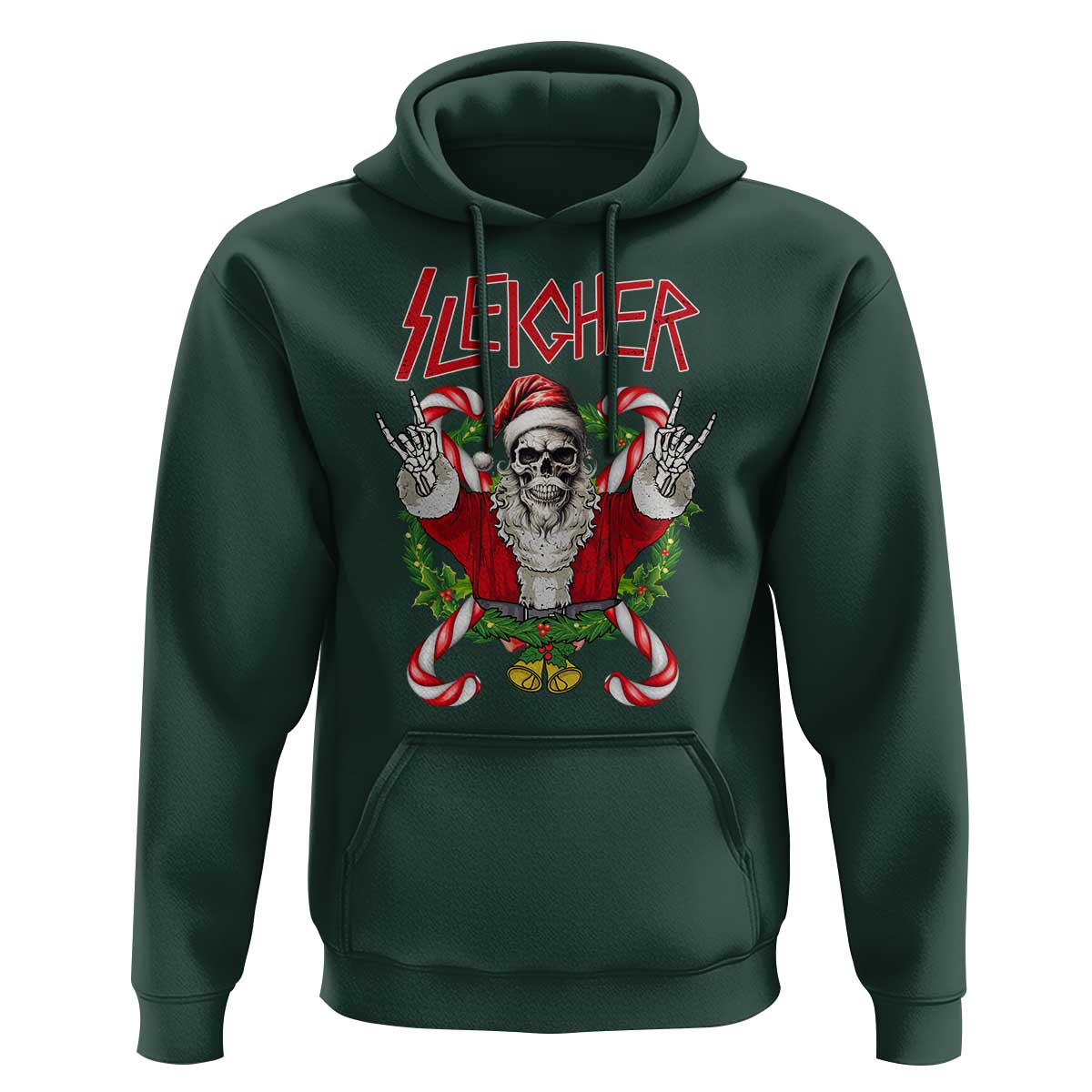 Christmas Heavy Metal Hoodie Sleigher Skeleton Santa Xmas Wreath