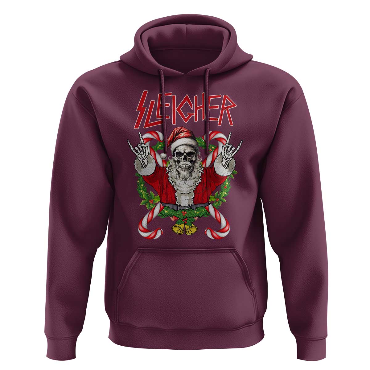 Christmas Heavy Metal Hoodie Sleigher Skeleton Santa Xmas Wreath