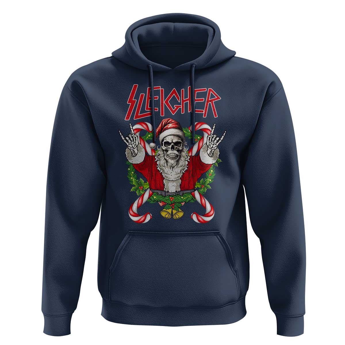 Christmas Heavy Metal Hoodie Sleigher Skeleton Santa Xmas Wreath