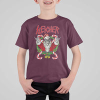 Christmas Heavy Metal T Shirt For Kid Sleigher Skeleton Santa Xmas Wreath - Wonder Print Shop