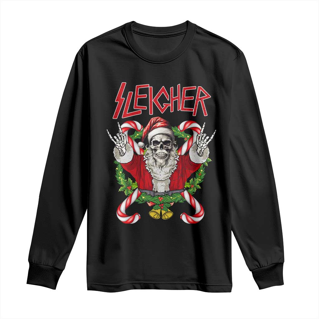 Christmas Heavy Metal Long Sleeve Shirt Sleigher Skeleton Santa Xmas Wreath