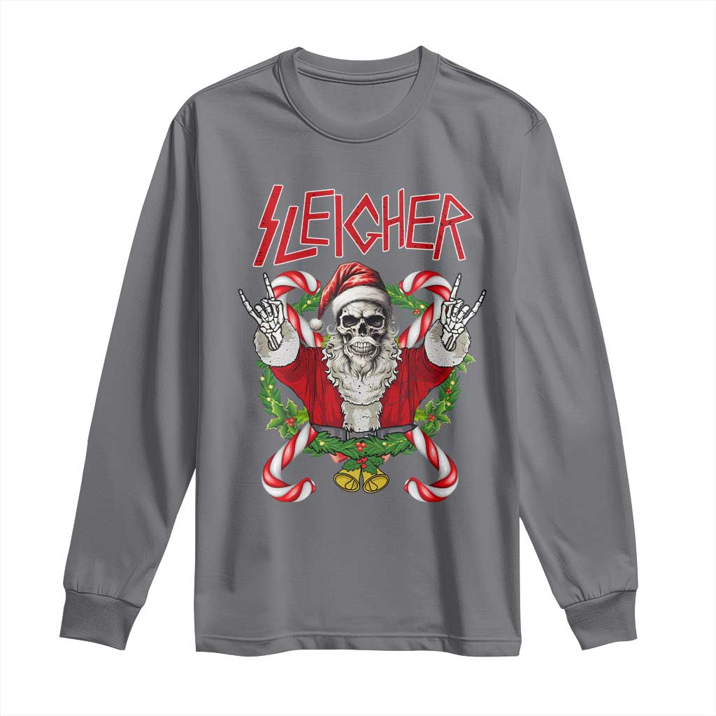 Christmas Heavy Metal Long Sleeve Shirt Sleigher Skeleton Santa Xmas Wreath
