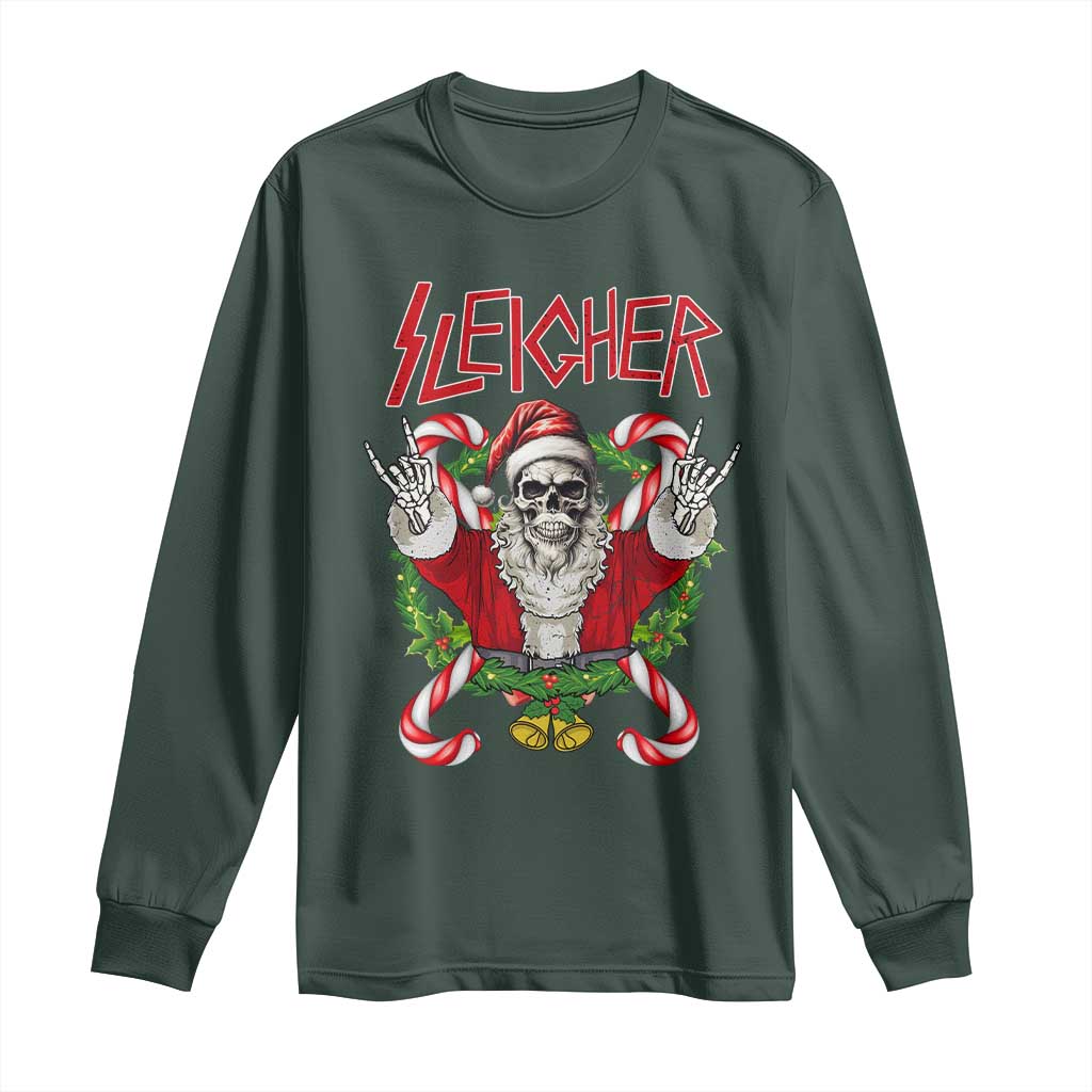 Christmas Heavy Metal Long Sleeve Shirt Sleigher Skeleton Santa Xmas Wreath