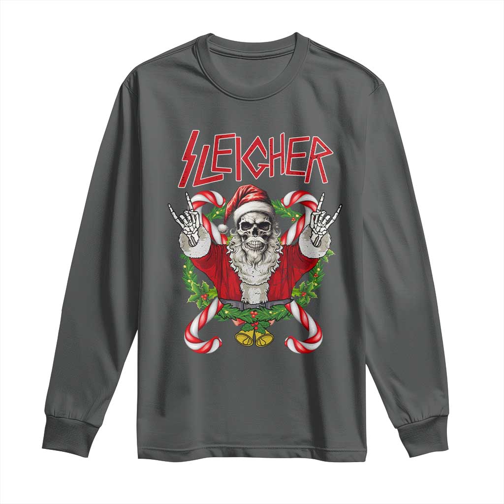 Christmas Heavy Metal Long Sleeve Shirt Sleigher Skeleton Santa Xmas Wreath