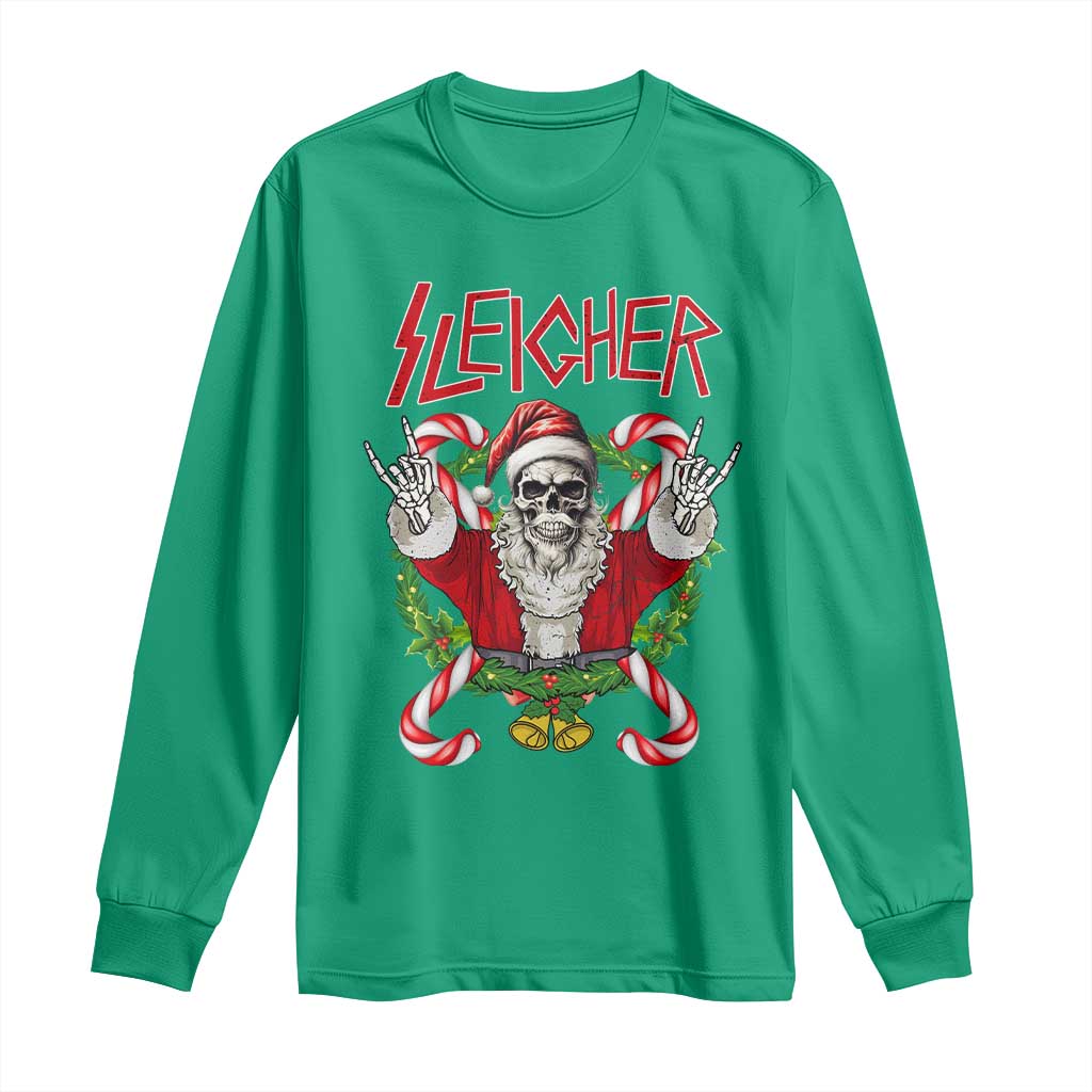 Christmas Heavy Metal Long Sleeve Shirt Sleigher Skeleton Santa Xmas Wreath