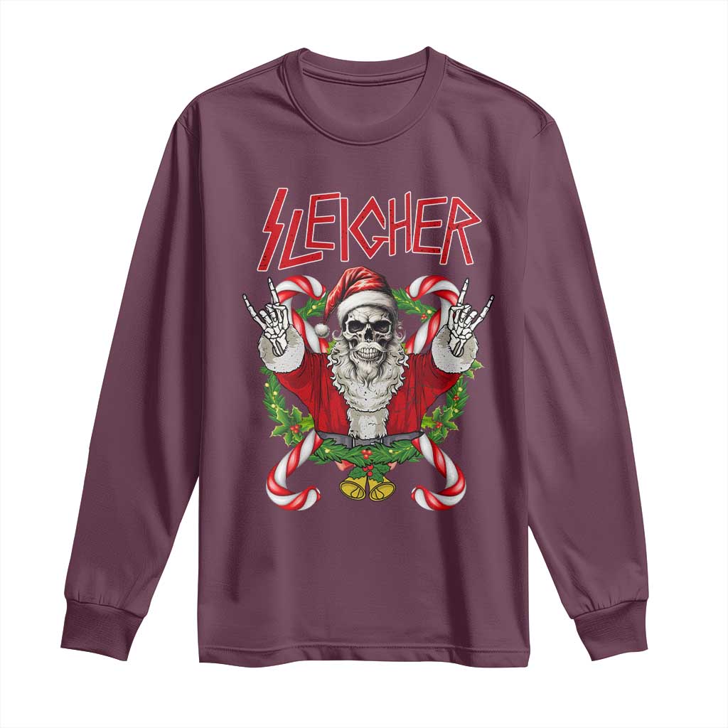 Christmas Heavy Metal Long Sleeve Shirt Sleigher Skeleton Santa Xmas Wreath