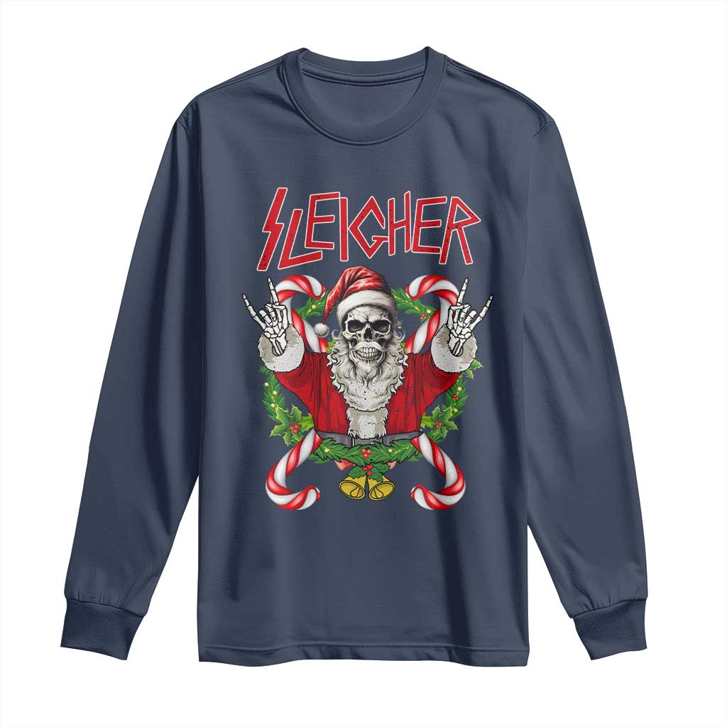 Christmas Heavy Metal Long Sleeve Shirt Sleigher Skeleton Santa Xmas Wreath