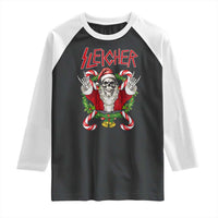 Christmas Heavy Metal Raglan Shirt Sleigher Skeleton Santa Xmas Wreath - Wonder Print Shop