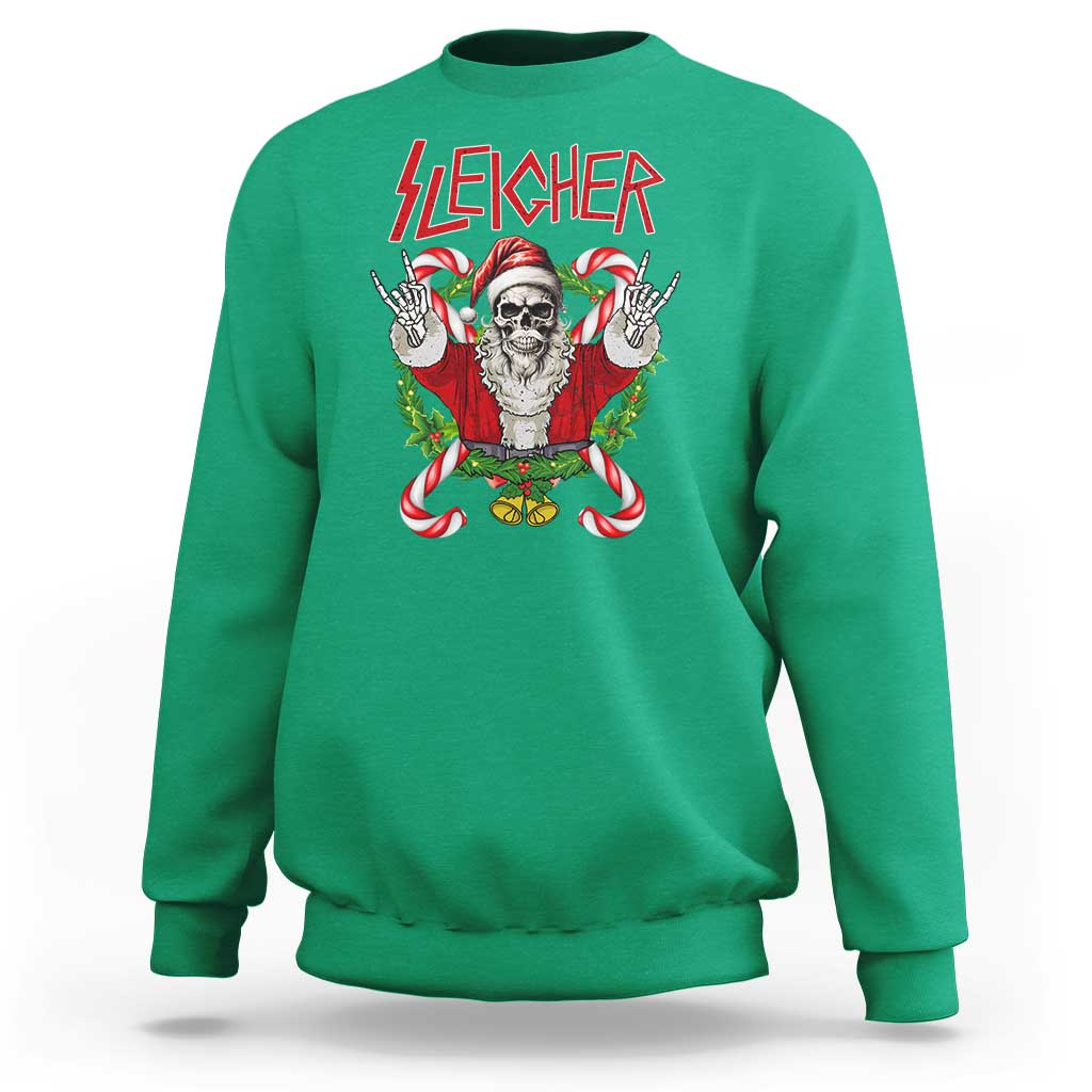 Christmas Heavy Metal Sweatshirt Sleigher Skeleton Santa Xmas Wreath - Wonder Print Shop