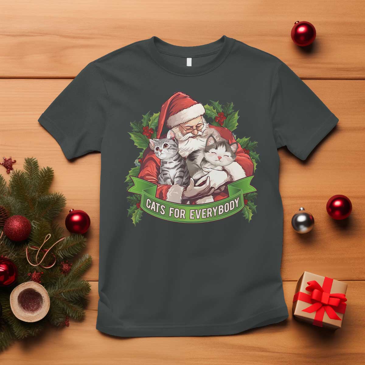 Christmas Cats Owner T Shirt Cats For Everybody Vintage Santa Mistletoe - Wonder Print Shop