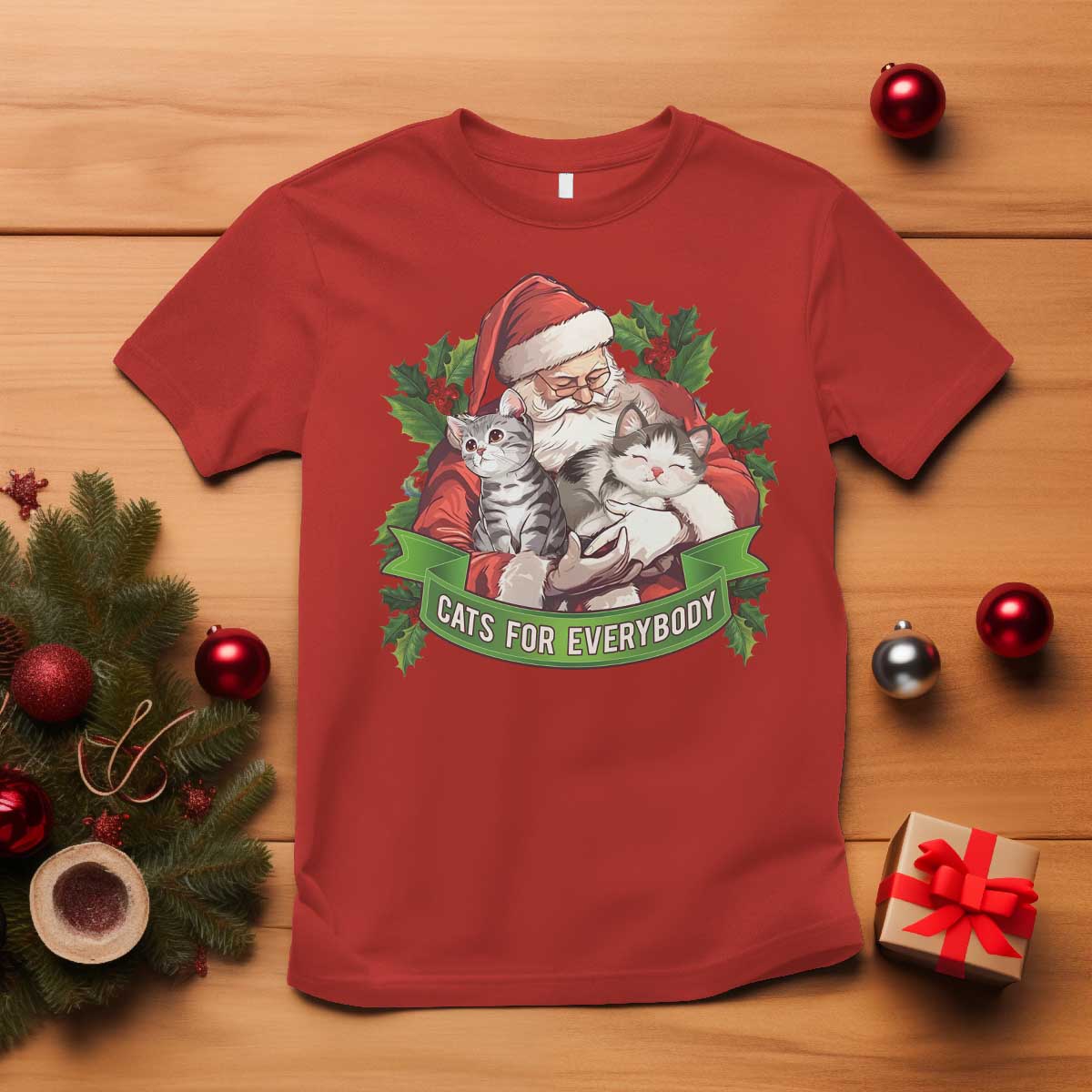 Christmas Cats Owner T Shirt Cats For Everybody Vintage Santa Mistletoe - Wonder Print Shop